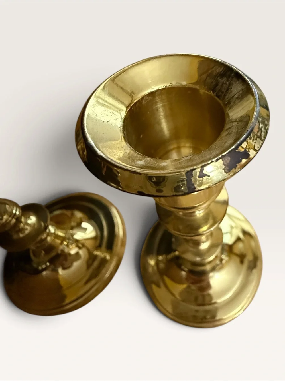 Vintage Solid Brass Candlestick Holders Classic Turned & Ringed Stem Design